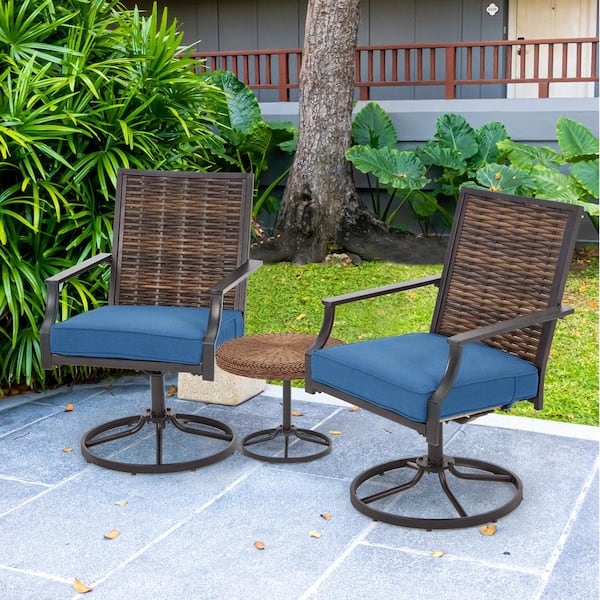 HOMMOW Patio Swivel Chairs Set of 2, All-Weather Cast Aluminum Patio Swivel Dining Chairs, Outdoor Swivel Rocker Chairs, Blue