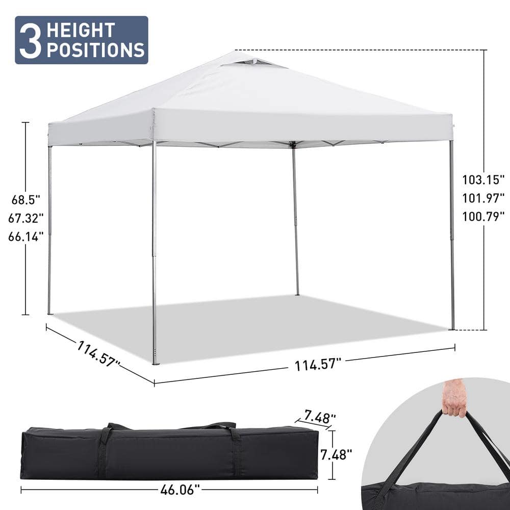 10 ft x 10 ft White Adjustable Height Outdoor Canopy Tent with Carry Bag