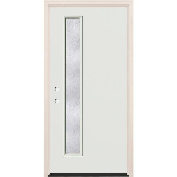 Builders Choice 36 in. x 80 in. Right-Hand/Inswing 1-Lite Rain Glass Alpine Painted Fiberglass Prehung Front Door w/6-9/16 in. Frame