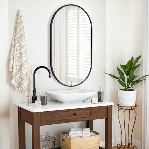 20 in. W x 36 in. H Oval Black Classic Aluminum Alloy Framed Wall Mirror