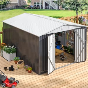 10 ft. W x 12 ft. D Outdoor Metal Shed Storage with Updated Frame Structure and Lockable Doors, White (120sq. ft.)