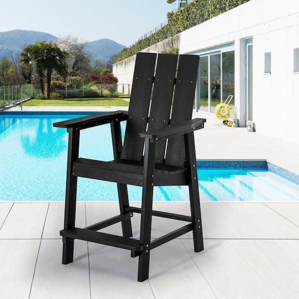 JOYESERY Plastic Barstool Adirondack Chair Outdoor Bar Stool 300 lbs. for Deck and Balcony, Black