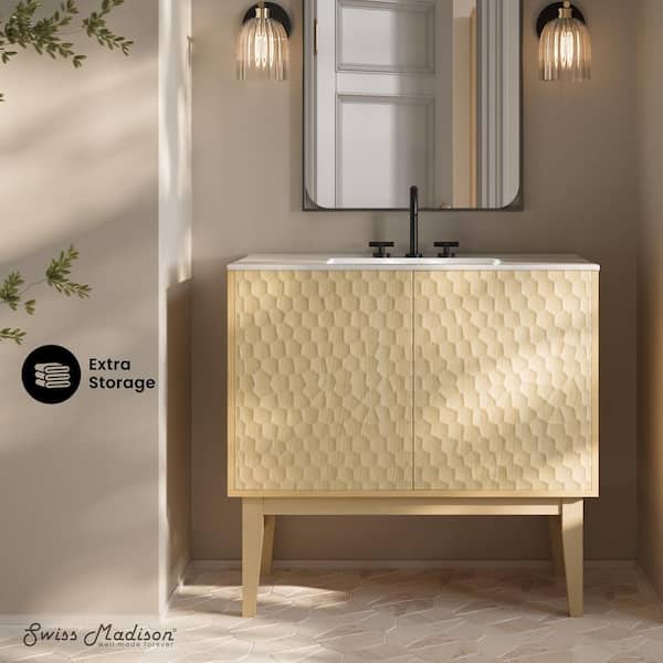 Bosse 36 in. Freestanding Bathroom Vanity in Natural Oak with 3-Hole Widespread Sink Top