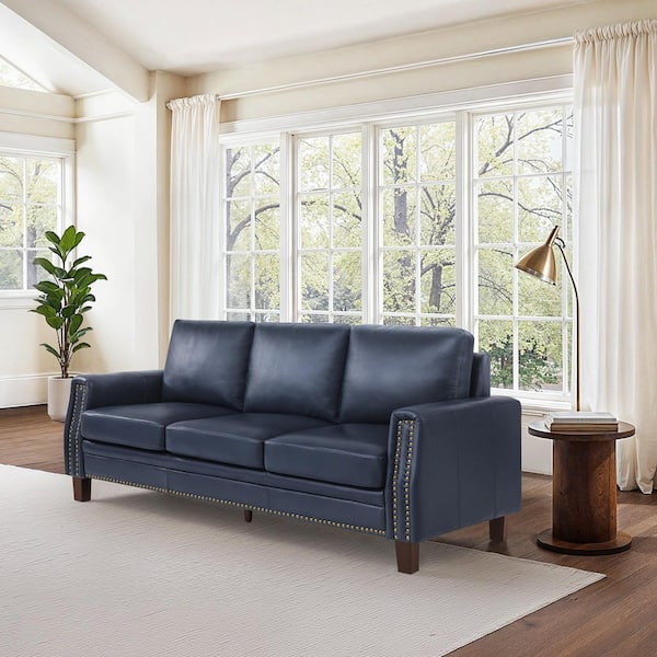 OrangeOne Sampson 84 in. Genuine Leather Square Arms 3-Seat Sofa