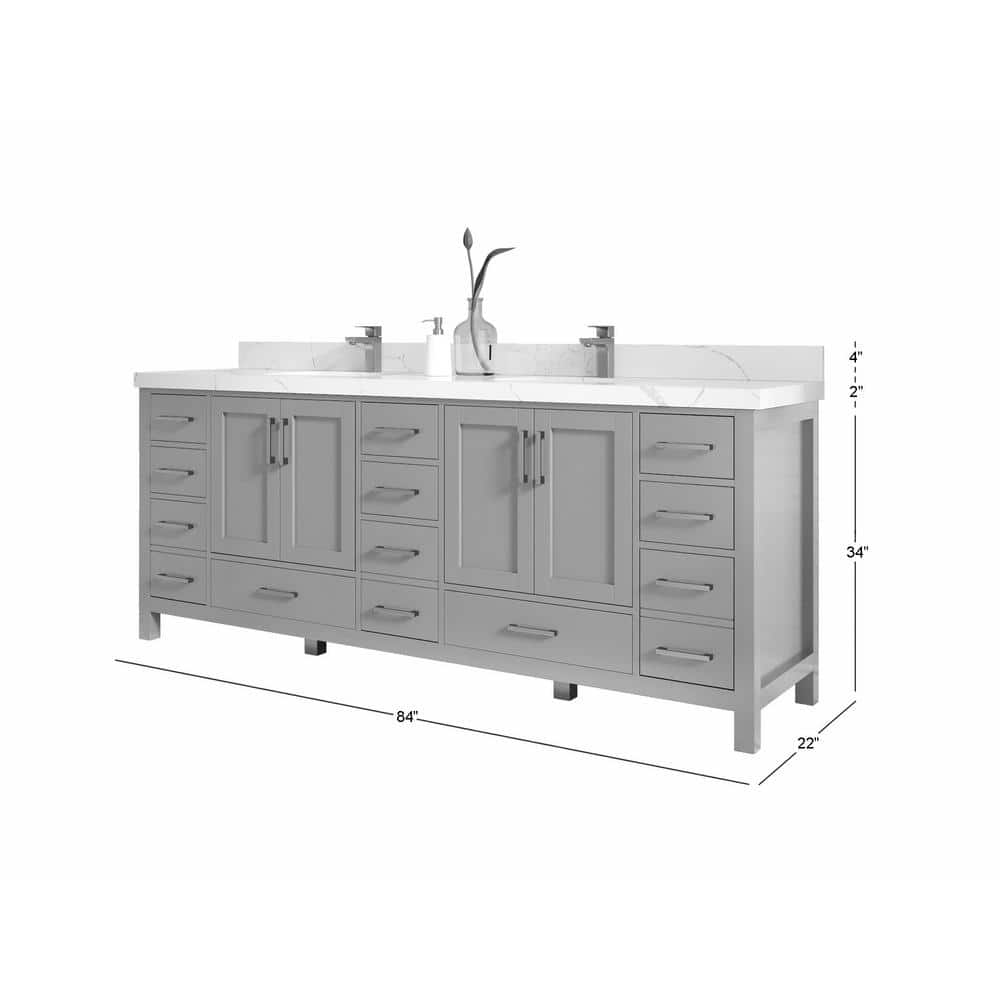 Malibu 84" White Solid Wood Double Sink Vanity with Carrara Marble Top