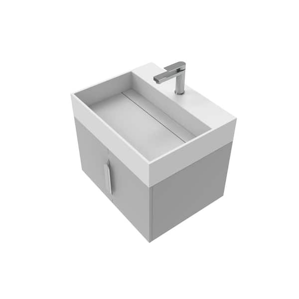 castellousa Maranon 24 in. W x 18.9 in. D x 19.25 in. H Single Sink Bath Vanity in Gray with Brushed Nickel Trim with White Top