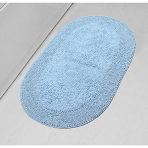 Double Ruffle Collection 100% Cotton Bath Rugs Set, 24x40 Rectangle, Blue