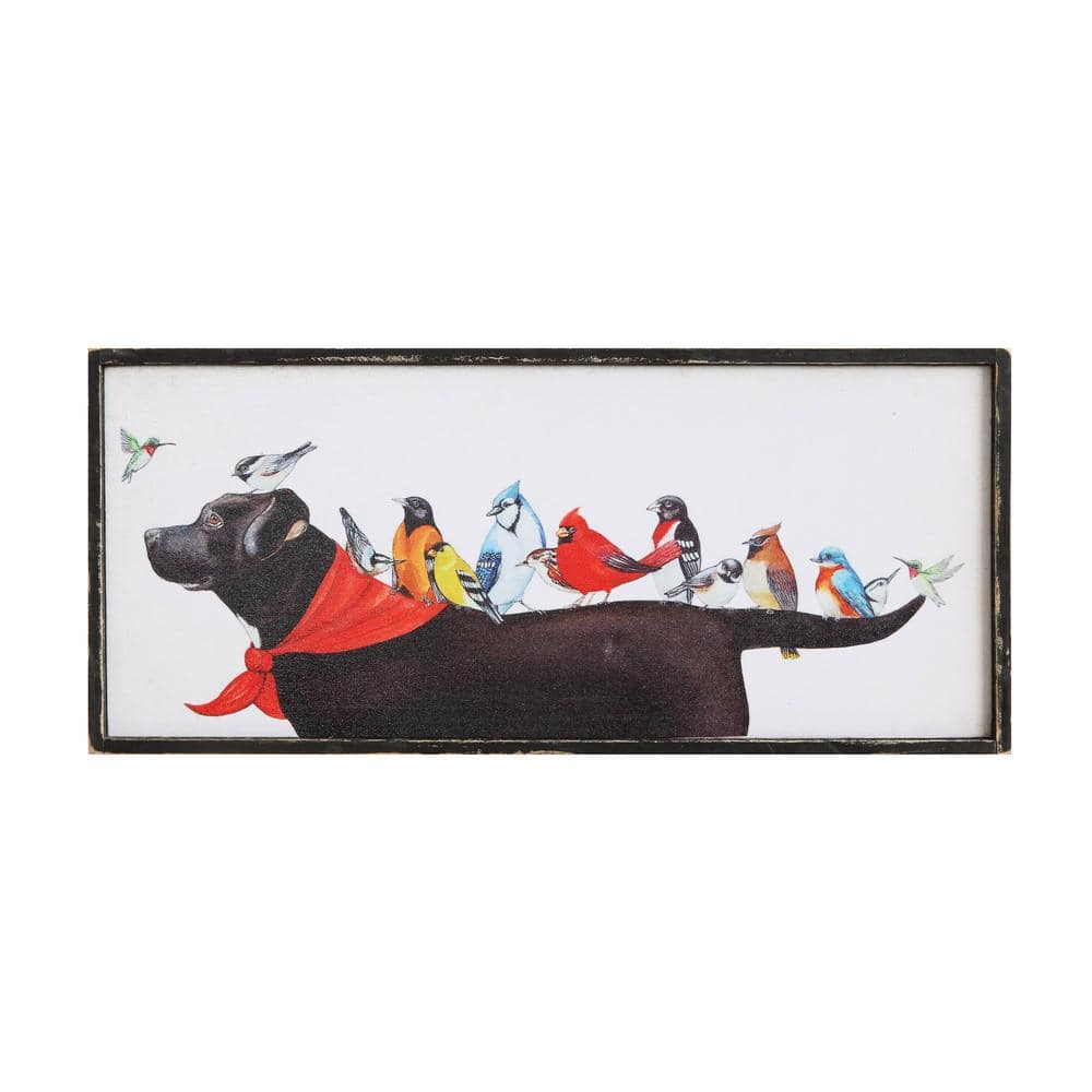 Whimsical Birds on Dog Canvas Wall Art with Wood Frame