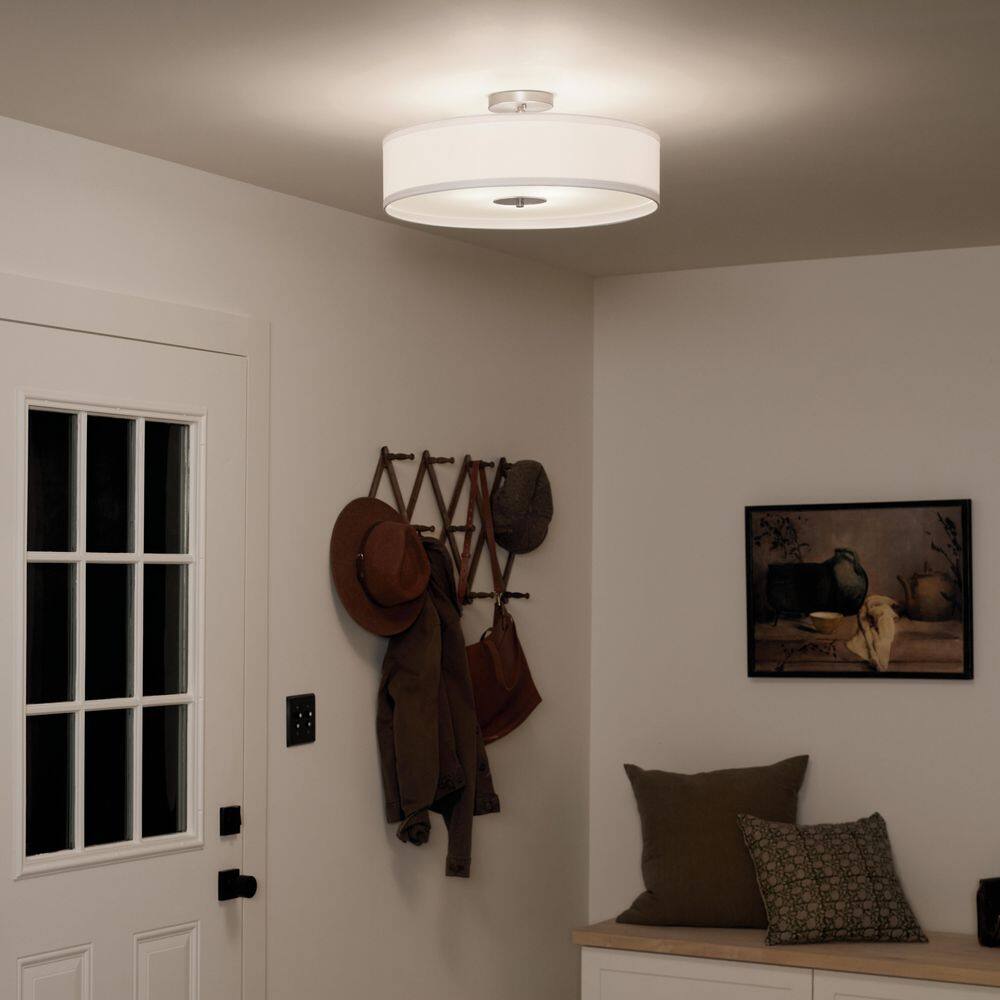 Transitional 20" Black and White Drum Pendant with Nickel Finish
