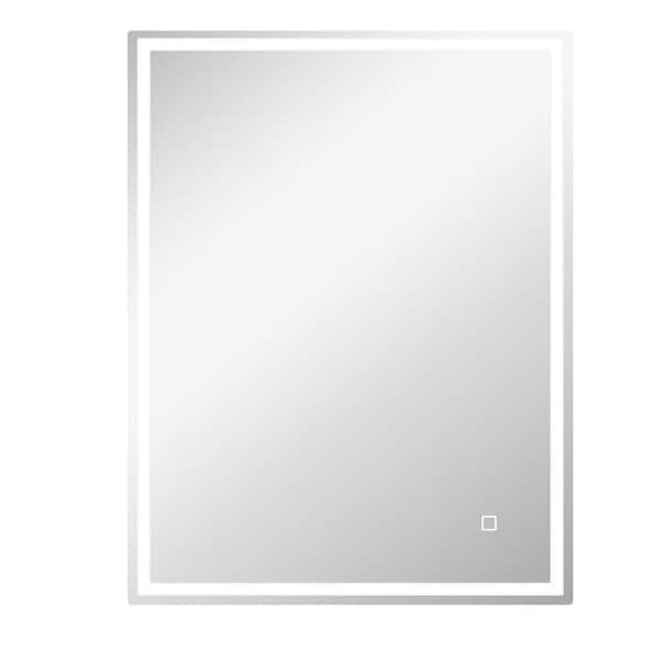 Unbranded 28 in. W x 36 in. H Frameless Rectangular Silver Mirror with Lights, 3 Colors and Defogging for Living Room