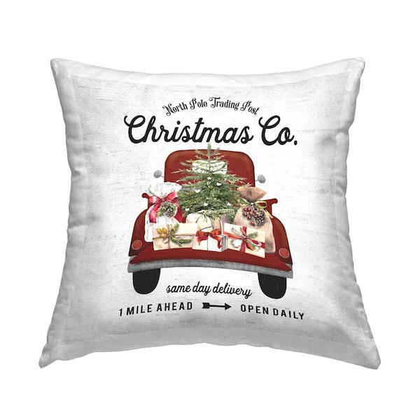 Stupell Industries Vintage Christmas Truck Sign Red Print Polyester 18in. X 18in. Throw Pillow