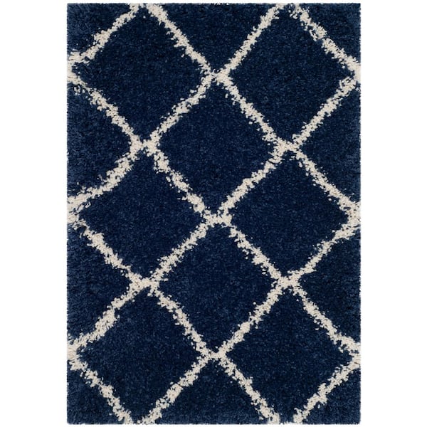 SAFAVIEH Hudson Shag Navy/Ivory Doormat 2 ft. x 3 ft. Geometric Diamonds Area Rug
