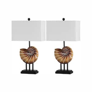 Nautilus Shell 28 in. Brown Table Lamp with White Shade (Set of 2)