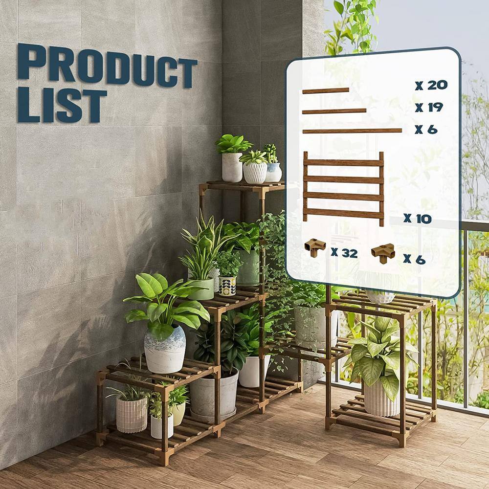 Eucalyptus Wood Corner Ladder Plant Stand for Multiple Pots