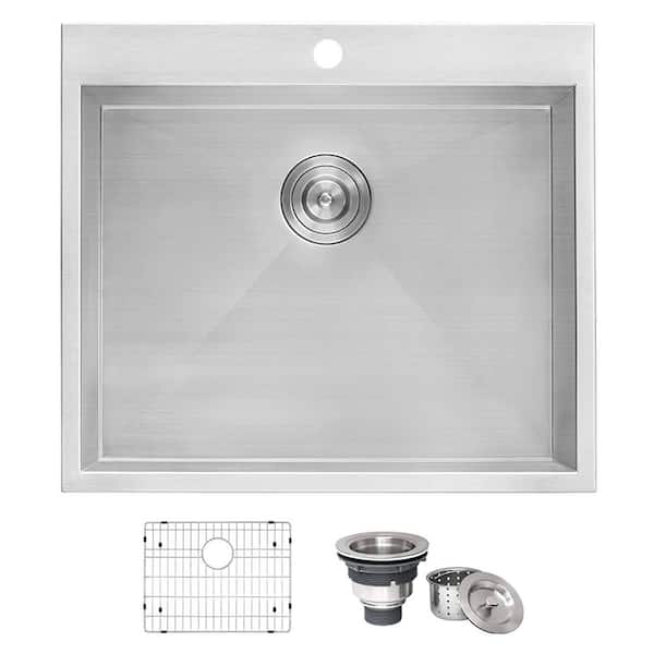 Forma 22 in. Drop-in Topmount Single Bowl 16-Gauge Stainless Steel Laundry Utility Sink with 1 Hole