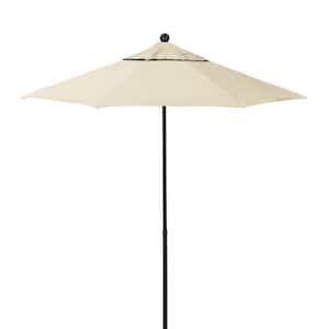7.5 ft. Black Fiberglass Market Patio Umbrella with Manual Push Lift in Khaki Pacifica Premium