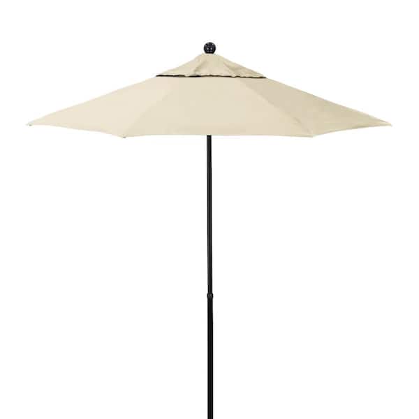 California Umbrella 7.5 ft. Black Fiberglass Market Patio Umbrella with Manual Push Lift in Khaki Pacifica Premium