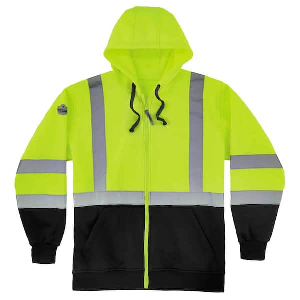 GloWear 8372 Men's Large Lime and Black Zip-Up Hi-Vis Hooded Sweatshirt - Type R, Class 3