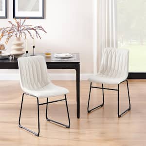 AMIGO White Fabric Modern Dining Side Chairs, Set of 2