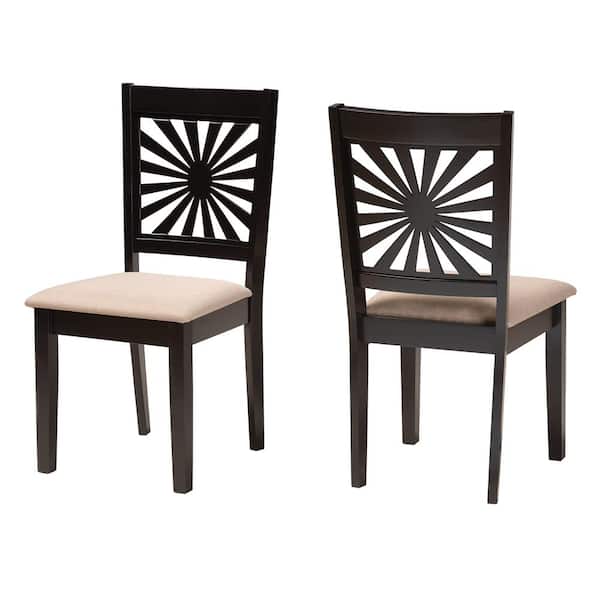 Baxton Studio Olympia Beige and Espresso Brown Dining Chair (Set of 2)