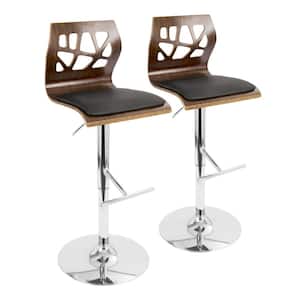 Folia 44 in. Black Faux Leather and Chrome Metal High Back Adjustable Bar Stool with Straight T Footrest (Set of 2)