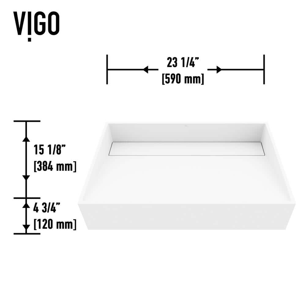 Matte White Stone Rectangular Above-Counter Vessel Sink