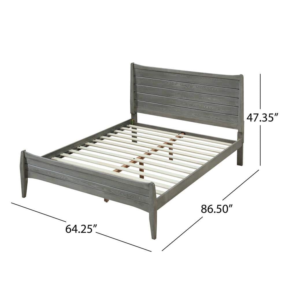 Rustic Gray Solid Wood Queen Platform Bed with Headboard
