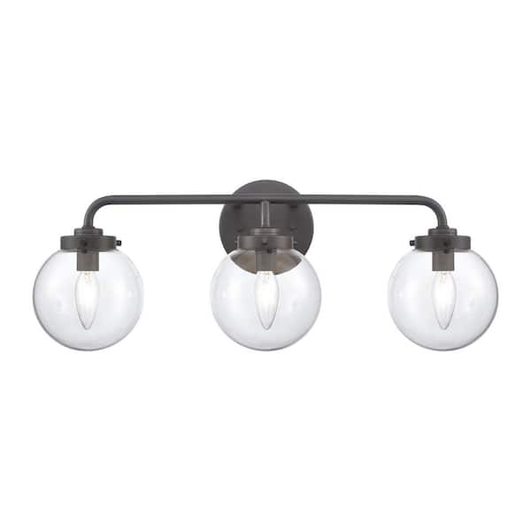 Titan Lighting Cedar 3-Light Matte Black Modern/Contemporary Vanity Light with Glass Shades