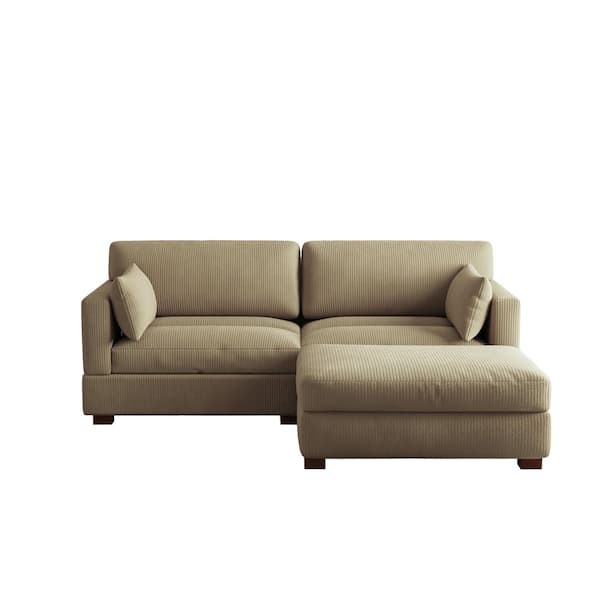 84.8 in. W Square Arm 2-Piece Corduroy Fabric L-Shaped Sectional Sofa in Camel