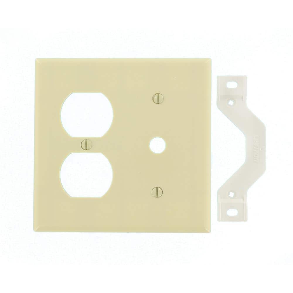 Ivory Plastic 2-Gang Duplex and Telephone/Cable Wall Plate