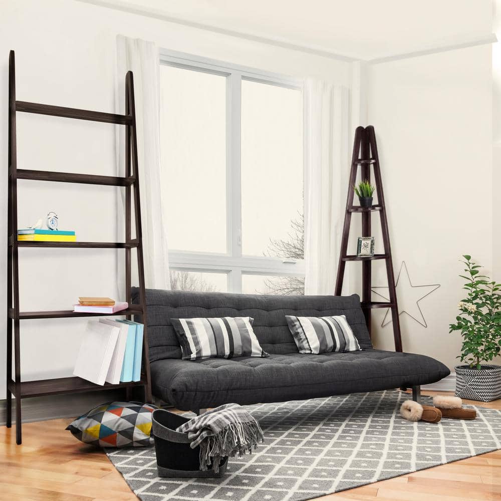 Espresso Solid Wood 5-Tier Corner Ladder Bookcase