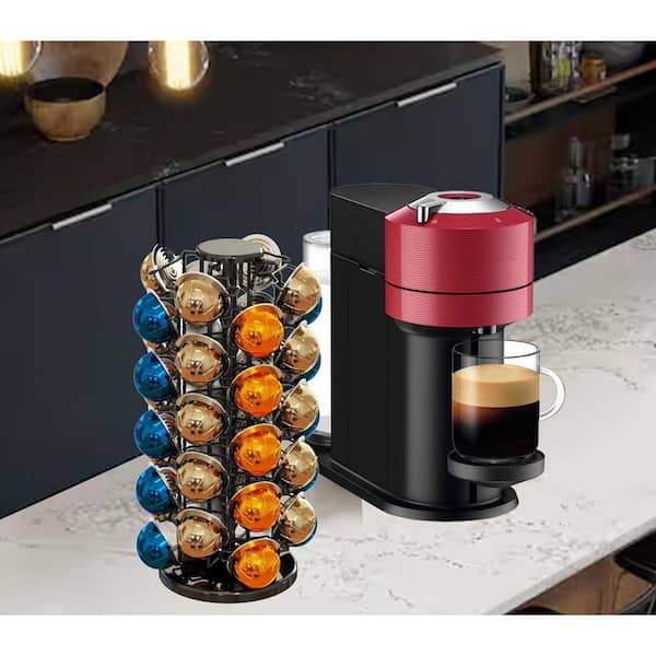 Piano Black Coffee Pod Carousel Organizer with 360° Rotating Base for 40 Nespresso Vertuo Pods, No Assembly