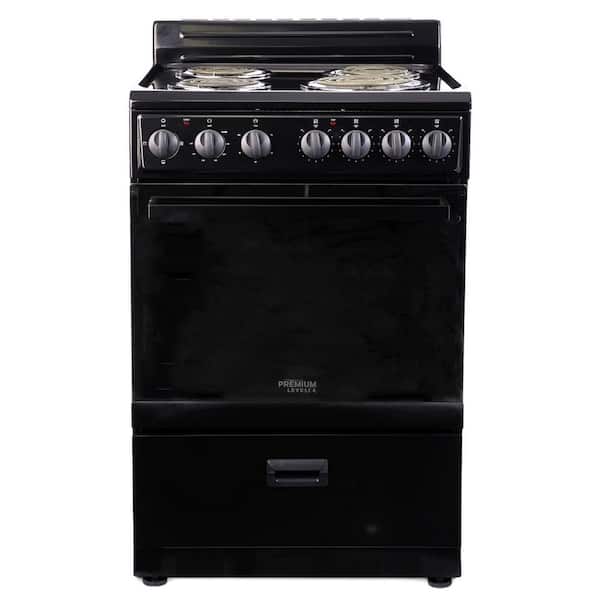 Premium LEVELLA 24 in. 2.7 cu.ft. Single Oven Electric Range with 4 Burners and Storage Drawer in Black with Stainless Steel Door