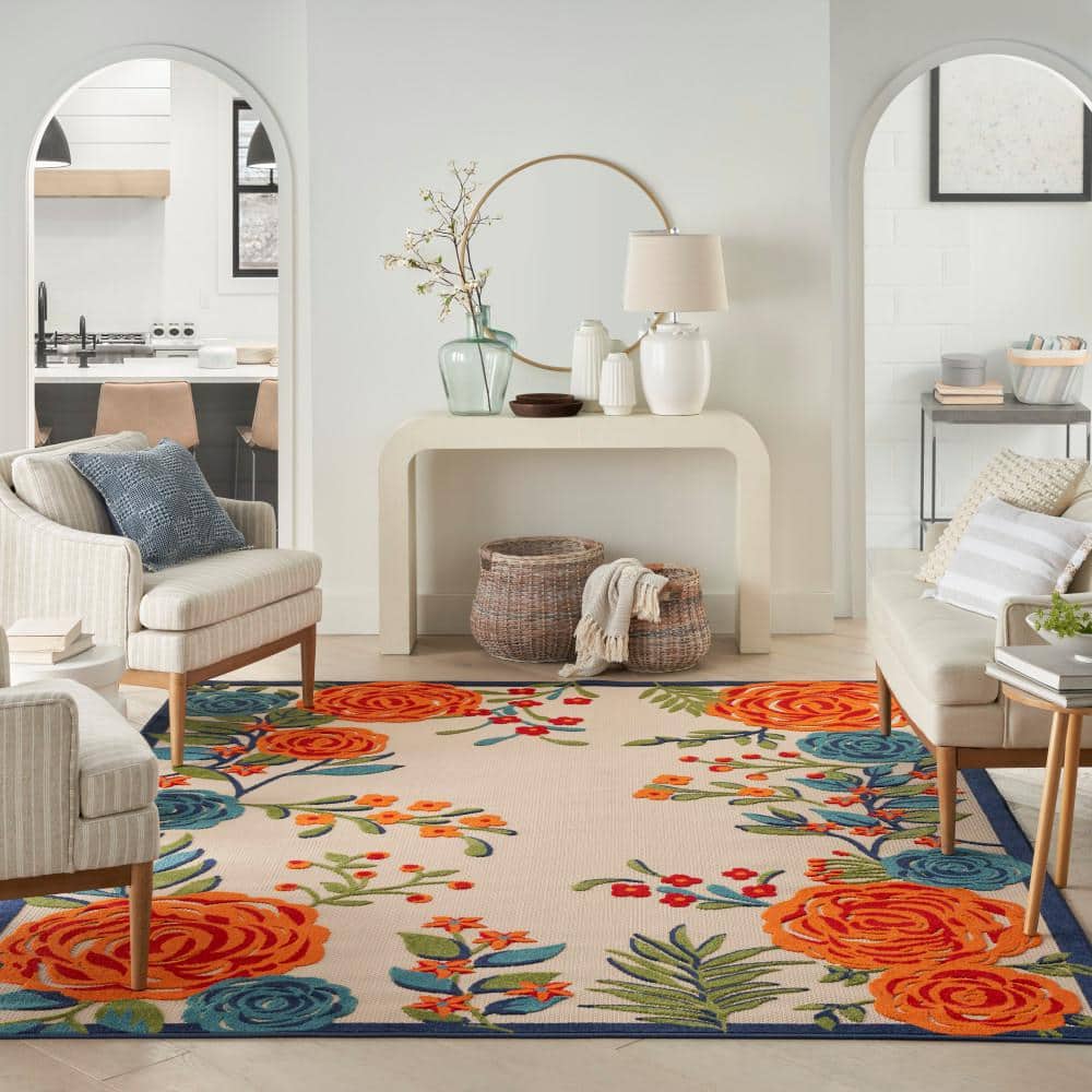Multicolor Floral Synthetic Rectangular 7' x 10' Area Rug