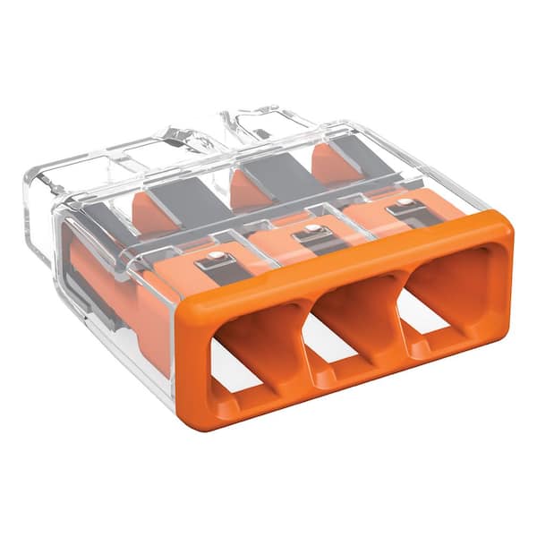 WAGO 2773 Series 3-Port Push-in Wire Connector for Junction Boxes, Electrical Connector with Orange Cover, (10-Pack)