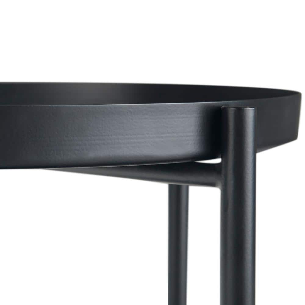 Monet Industrial Round Black Metal End Table with Removable Trays