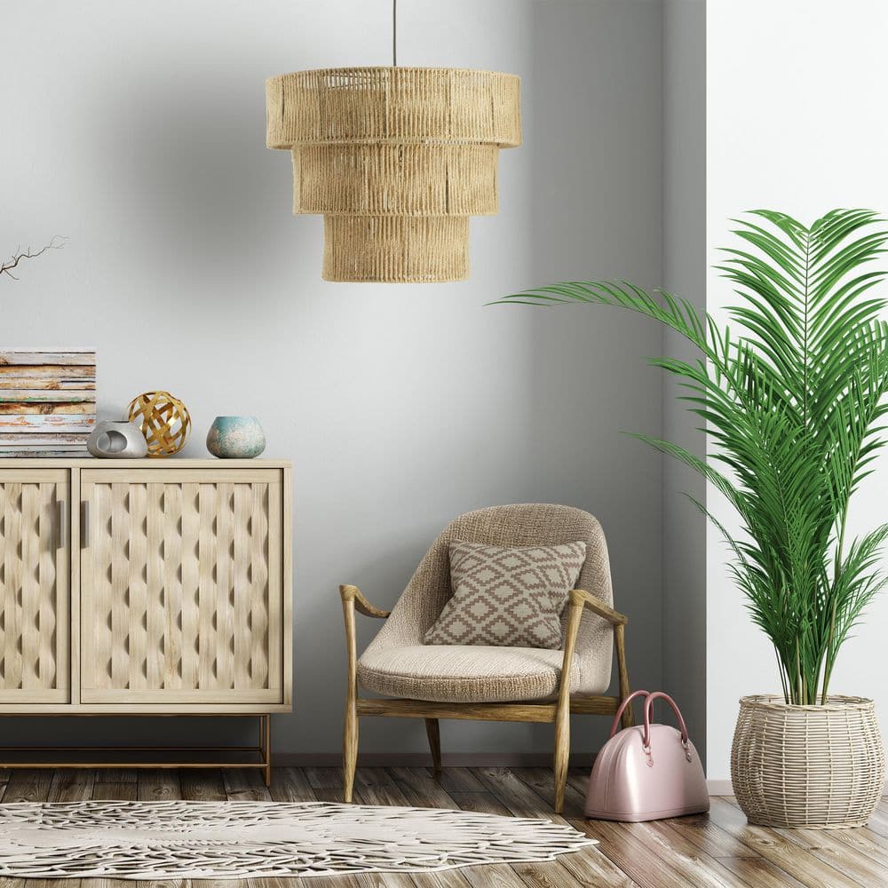 Ashby 1-Light Black Metal Tier Pendant Light with Tan Jute Drum Shade price history on PriceWatchPro