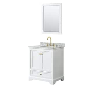 Deborah 30 in. W x 22 in. D x 35 in. H Single Sink Bath Vanity in White with White Carrara Marble Top and 24" Mirror