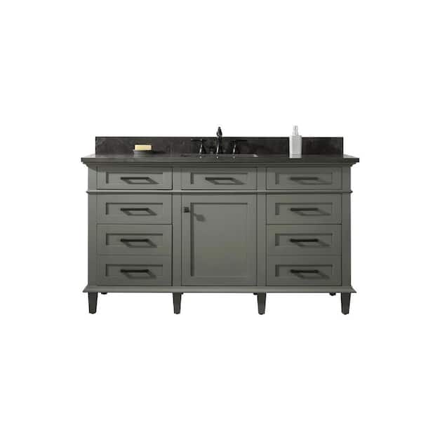 Legion Furniture 60 in. W x 22 in. D Vanity in Pewter Green with Stone Vanity Top in Black with Single White Ceramic Basin w/ Backsplash