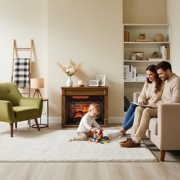 28 in. 1500-Watt Dark Oak 5000 BTU Freestanding Electric Fireplace Utility Convection Infrared Space Heater