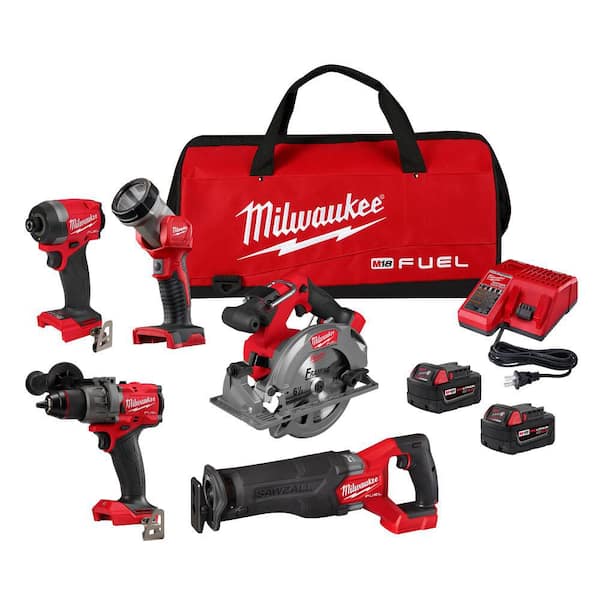 M18 FUEL 18V Lithium-Ion Brushless Cordless Combo Kit (5-Tool) with Two 5.0 Ah Batteries, 1 Charger 1 Tool Bag