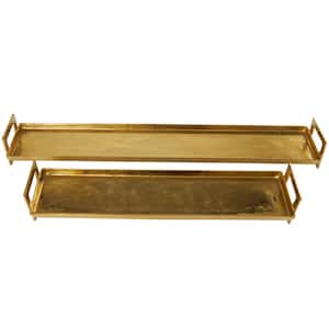 Brass Aluminum Nesting Decorative Tray with Gold Handles (Set of 2)