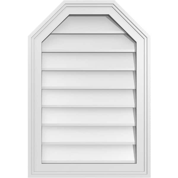 Ekena Millwork 18 in. x 26 in. Octagonal Top Surface Mount PVC Gable Vent: Decorative with Brickmould Frame