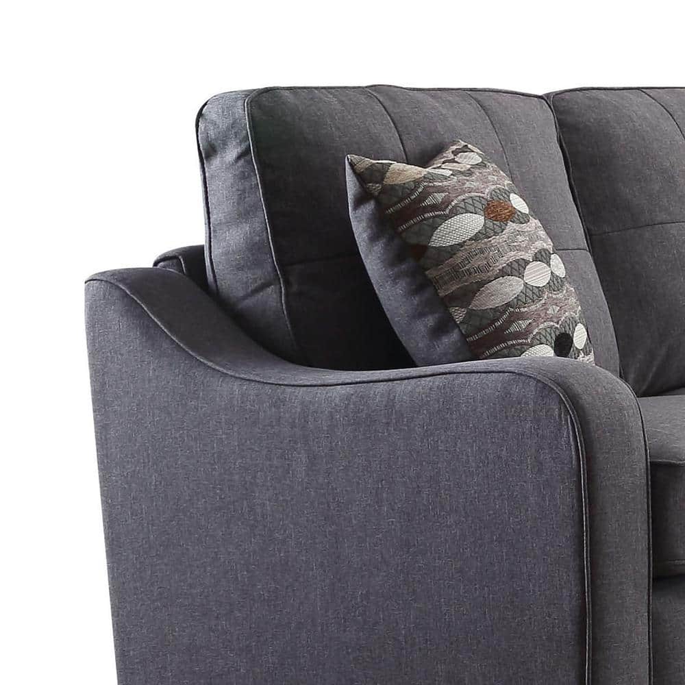 Elegant Gray Linen Tufted Sofa with Removable Cushions and Wood Accents