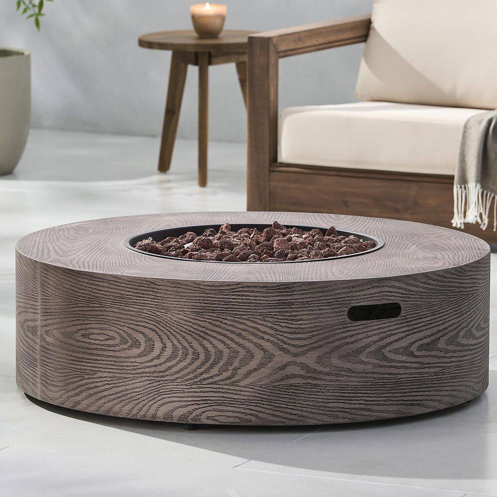Coporesell 37.5 in. Brown Wood Pattern Round Propane Outdoor Fire Pit ...