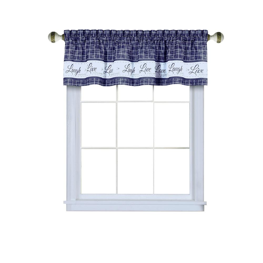 Navy Blue Polyester Live Love Laugh Window Valance