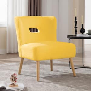 Yellow Sherpa Upholstered Open Back Accent Chair Side Chair with Solid Wood Legs