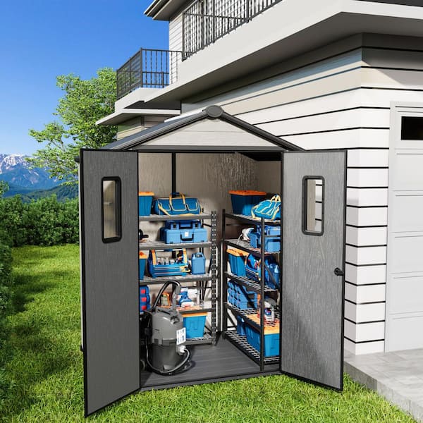 6 ft. x 4 ft. Durable Resin Garden Outdoor Storage Shed with Floor and Sloping Roof (24 sq. ft. )