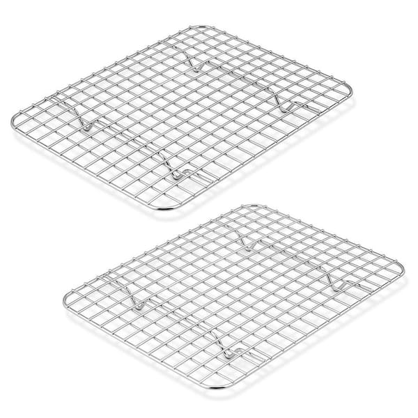 2pcs Stainless Steel Silver Cooling Baking Rack, Heavy-Duty Grid Cooking Racks for Roasting Drying Grilling, Oven Safe