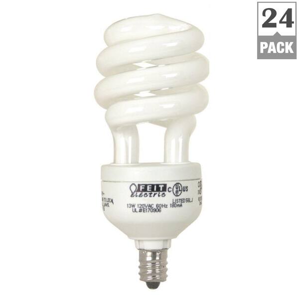 Feit Electric 60-Watt Equivalent Soft White (2700K) Candelabra Base Spiral CFL Light Bulb (24-Pack)